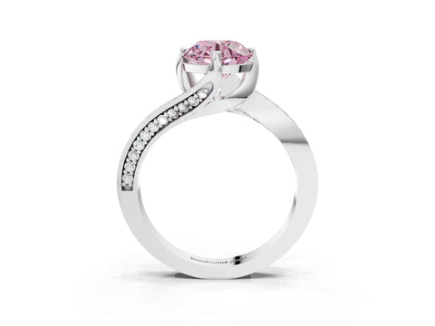 White gold Fancy Pink Round Cut Solitaire Diamond Twist Band with Pavé Setting and Four-Prong Setting_3