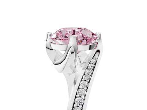 White gold Fancy Pink Round Cut Solitaire Diamond Twist Band with Pavé Setting and Four-Prong Setting_5