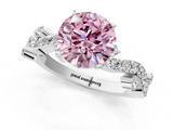 White gold Fancy Pink Round  Cut Solitaire Diamond Twisted Band with Pave Setting_1