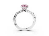 White gold Fancy Pink Round  Cut Solitaire Diamond Twisted Band with Pave Setting_3