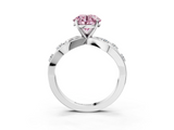 White gold Fancy Pink Round  Cut Solitaire Diamond with Side Stones on Criss-Cross Band and Four-Prong Setting_3