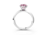 White gold Fancy Pink Round  Cut Solitaire Engagement Ring with Flat Band and Four-Prong Setting 3