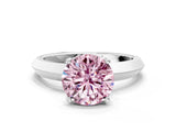White gold Fancy Pink Round  Cut Solitaire Engagement Ring with Flat Band and Four-Prong Setting