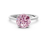 White gold Fancy Pink Round  Cut Solitaire Engagement Ring with Four-Prong Setting and Classic Band