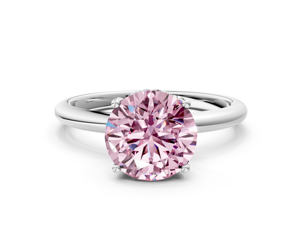White gold Fancy Pink Round  Cut Solitaire Engagement Ring with Four-Prong Setting and Classic Band