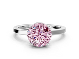 White gold Fancy Pink Round  Cut Solitaire Engagement Ring with Four-Prong Setting on a Classic Band