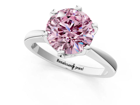 White gold Fancy Pink Round Cut Solitaire Engagement Ring with Six-Prong Setting and Tapered Band_1
