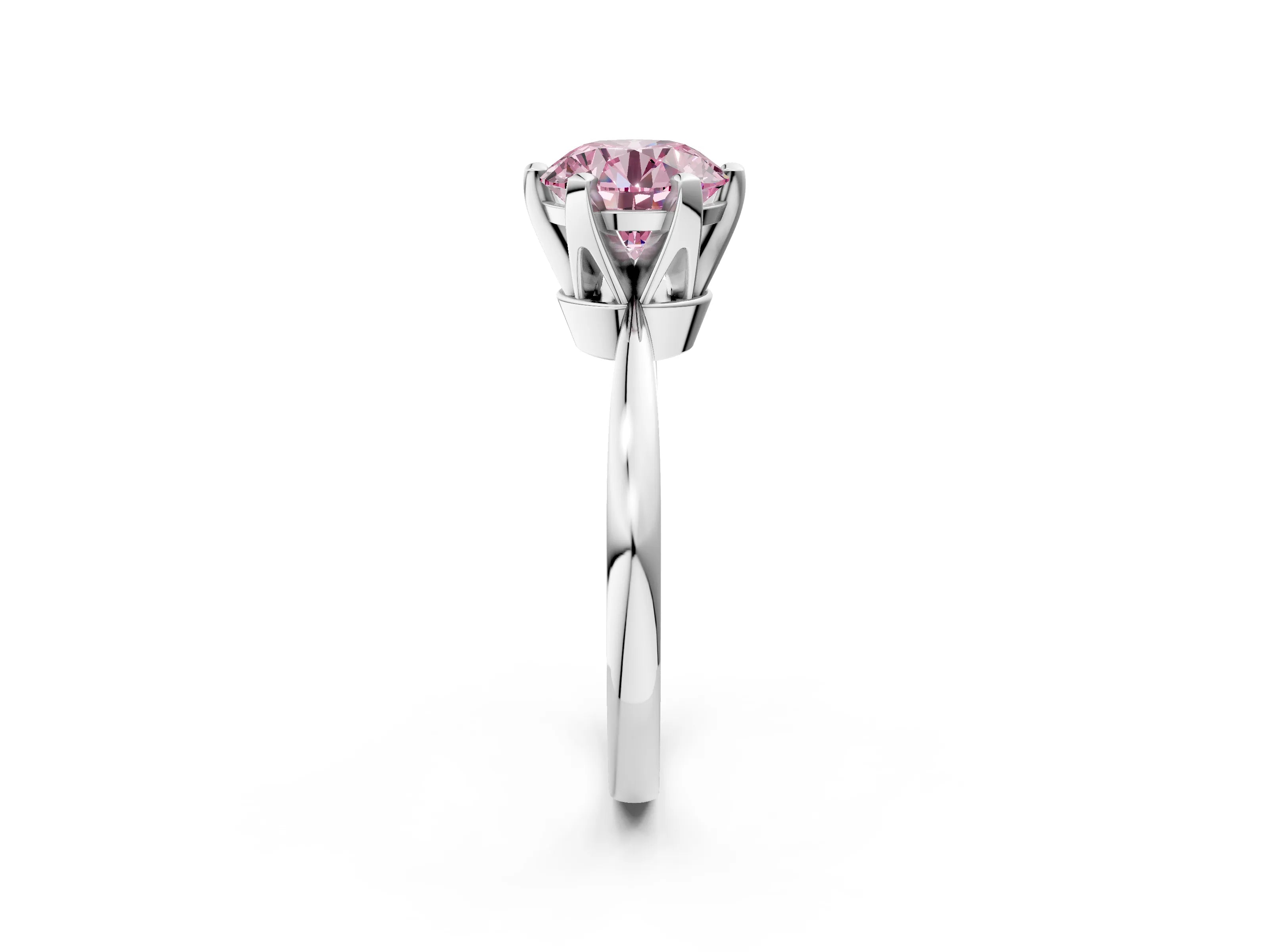 White gold Fancy Pink Round Cut Solitaire Engagement Ring with Six-Prong Setting and Tapered Band_2
