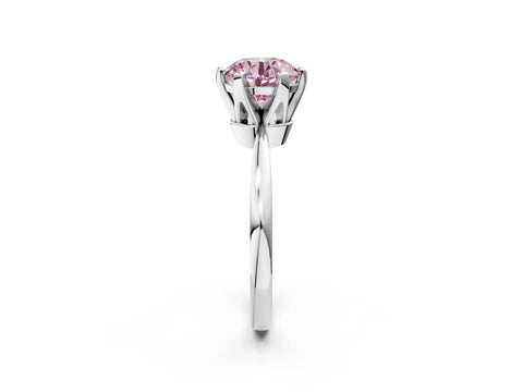 White gold Fancy Pink Round Cut Solitaire Engagement Ring with Six-Prong Setting and Tapered Band_2