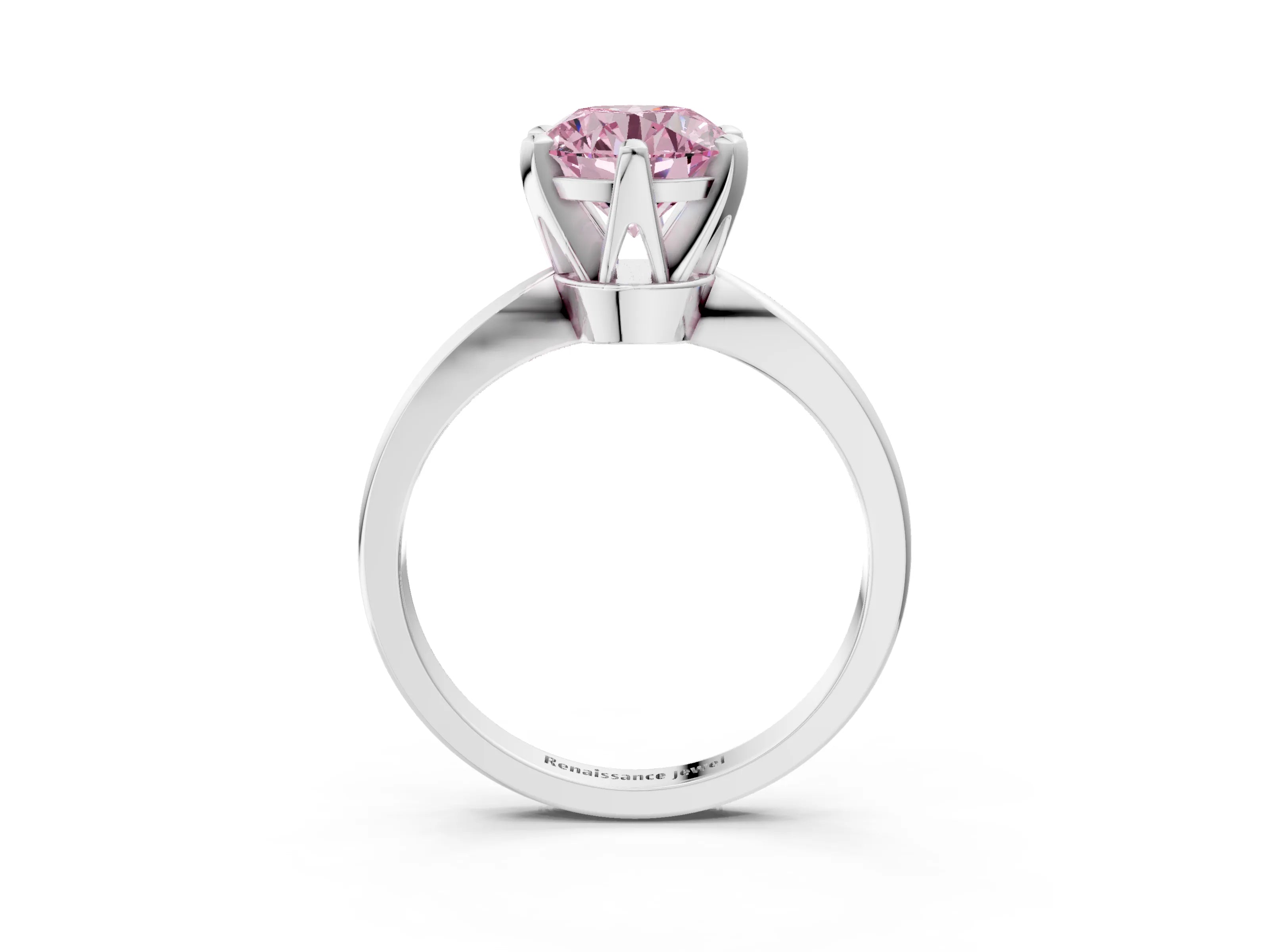 White gold Fancy Pink Round Cut Solitaire Engagement Ring with Six-Prong Setting and Tapered Band_3
