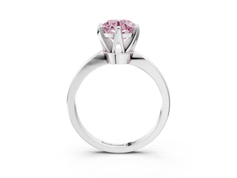 White gold Fancy Pink Round Cut Solitaire Engagement Ring with Six-Prong Setting and Tapered Band_3