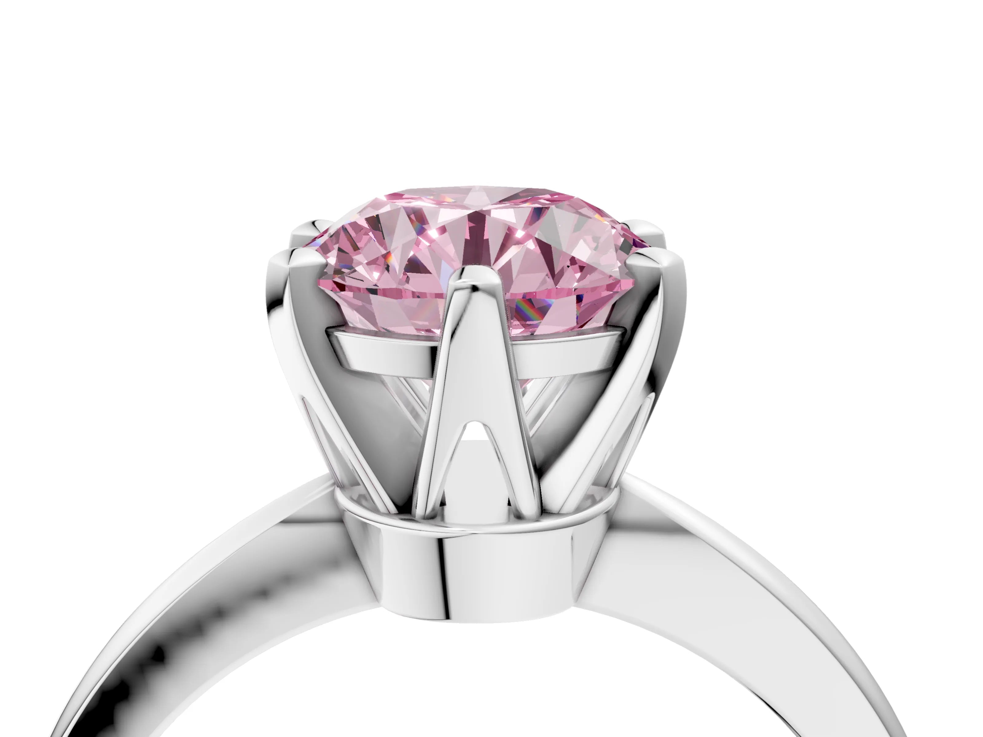 White gold Fancy Pink Round Cut Solitaire Engagement Ring with Six-Prong Setting and Tapered Band_4