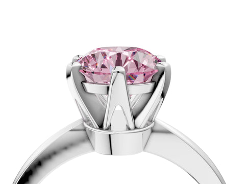 White gold Fancy Pink Round Cut Solitaire Engagement Ring with Six-Prong Setting and Tapered Band_4