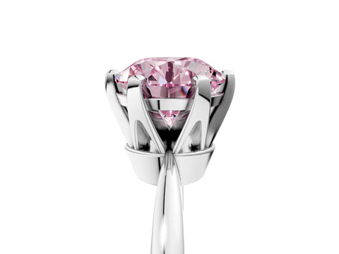 White gold Fancy Pink Round Cut Solitaire Engagement Ring with Six-Prong Setting and Tapered Band_5