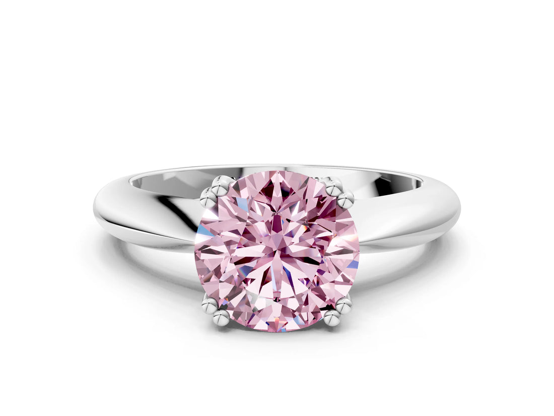 White gold Fancy Pink Round  Cut Solitaire Engagement Ring with Tapered Band and Four-Prong Setting 1