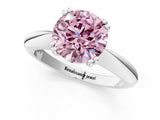 White gold Fancy Pink Round  Cut Solitaire Engagement Ring with Tapered Band and Four-Prong Setting 2