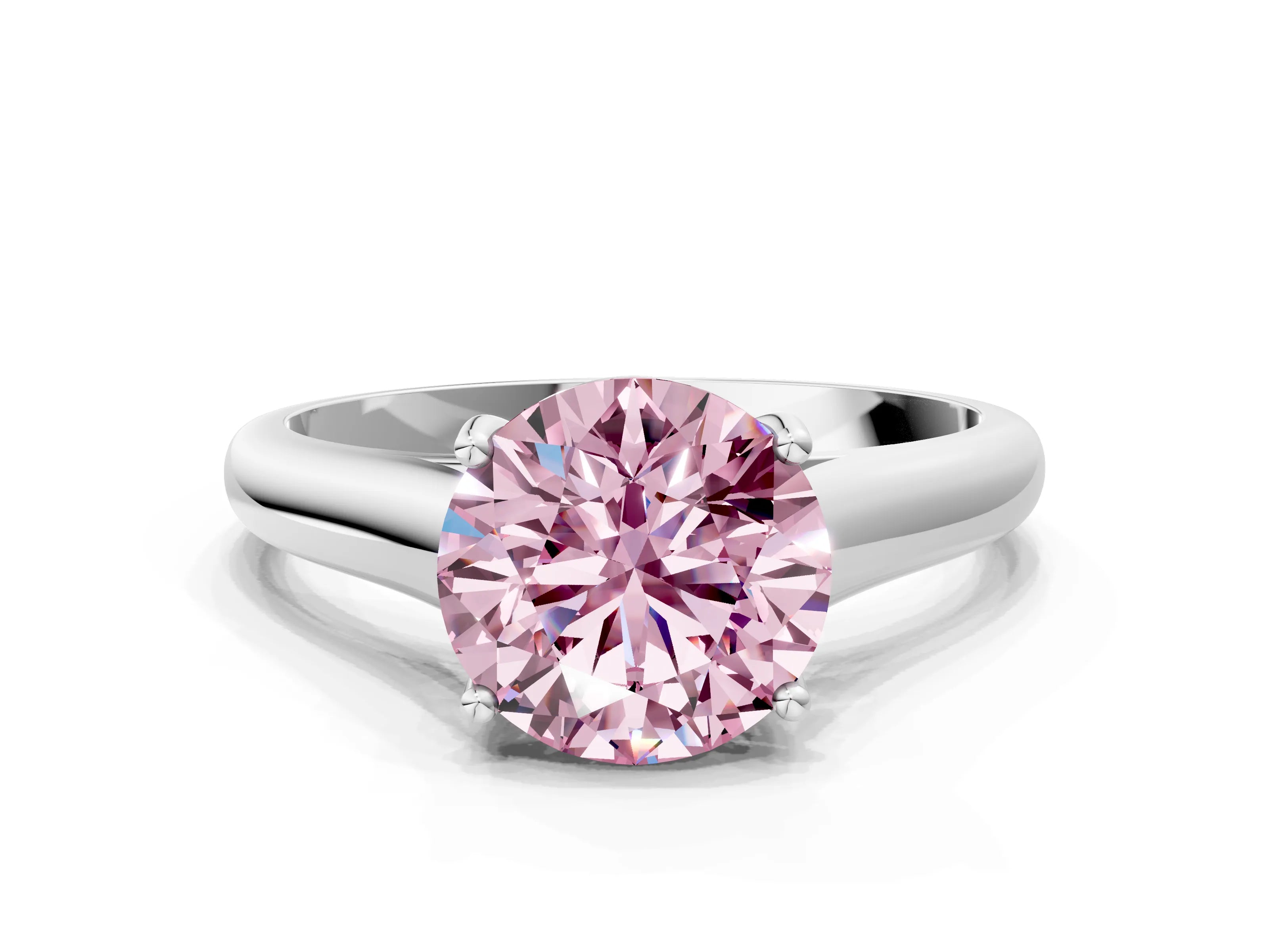 White gold Fancy Pink Round Cut Solitaire Engagement Ring with Tapered Band and Four-Prong Setting_27