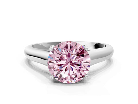 White gold Fancy Pink Round Cut Solitaire Engagement Ring with Tapered Band and Four-Prong Setting_27