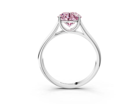 White gold Fancy Pink Round Cut Solitaire Engagement Ring with Tapered Band and Four-Prong Setting_30