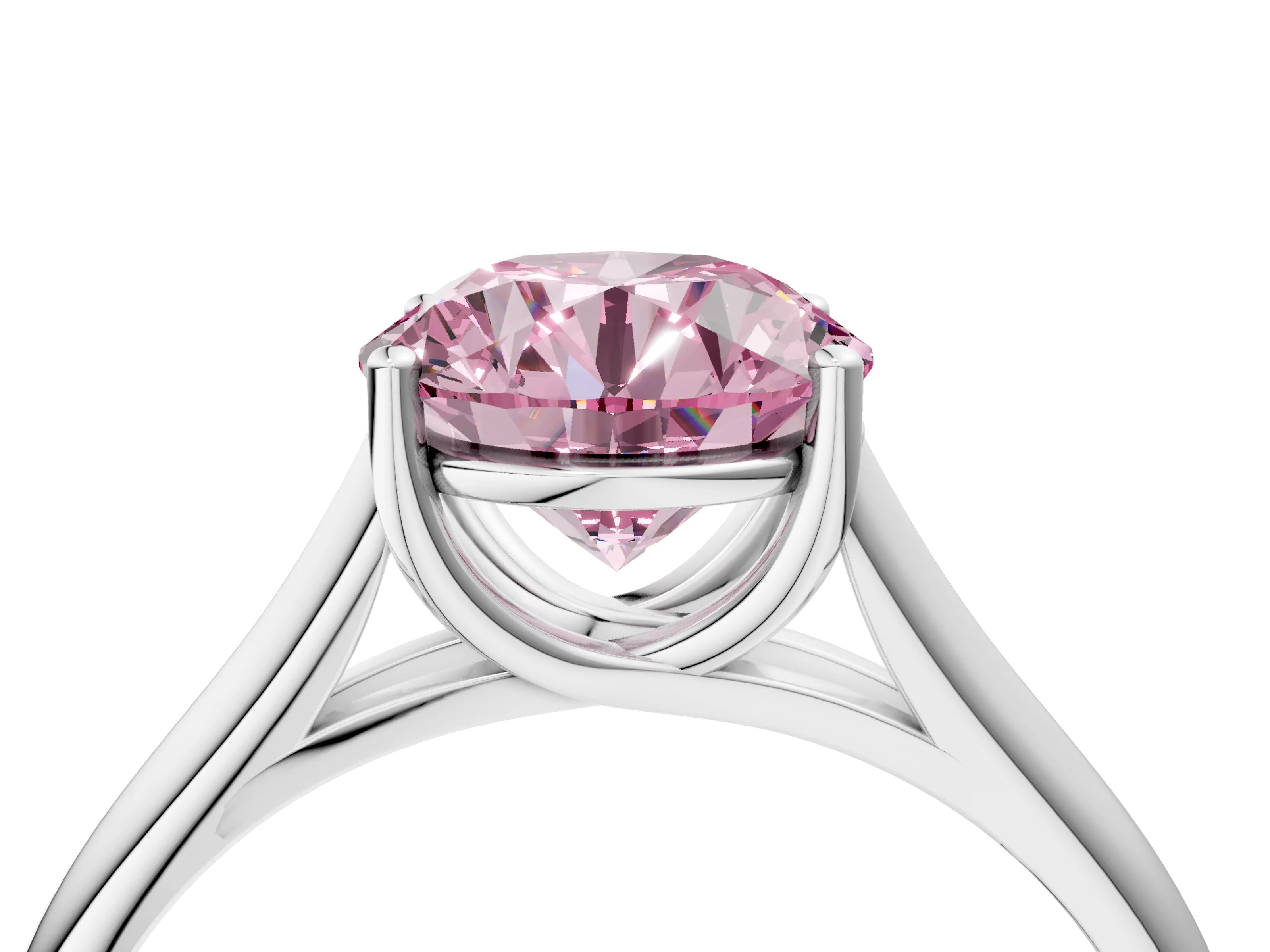 White gold Fancy Pink Round Cut Solitaire Engagement Ring with Tapered Band and Four-Prong Setting_31