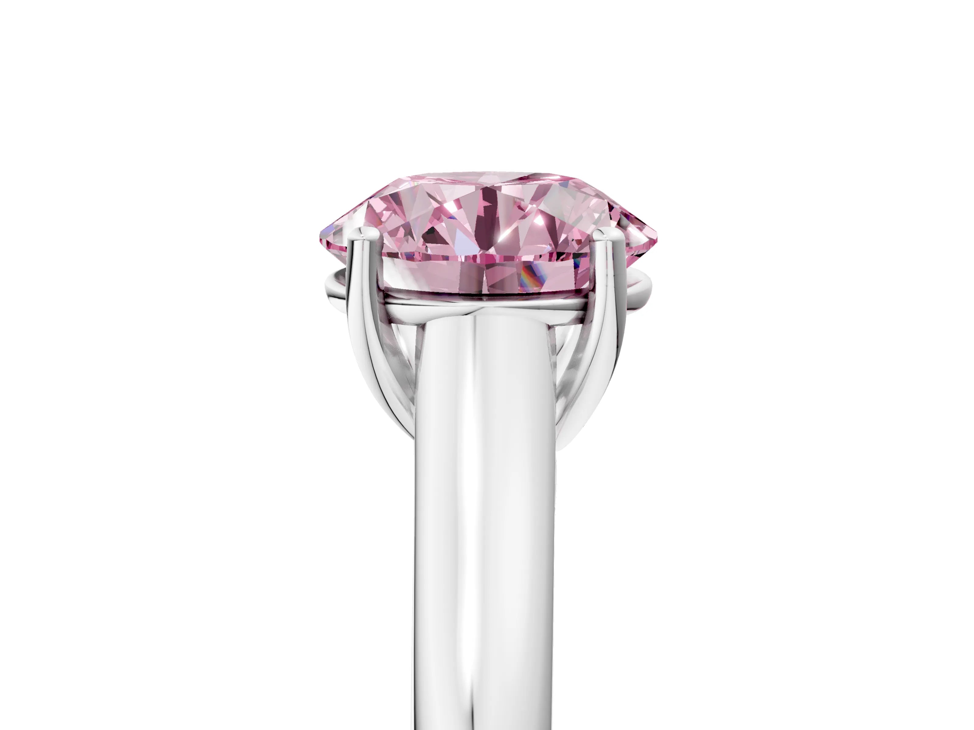 White gold Fancy Pink Round Cut Solitaire Engagement Ring with Tapered Band and Four-Prong Setting_32