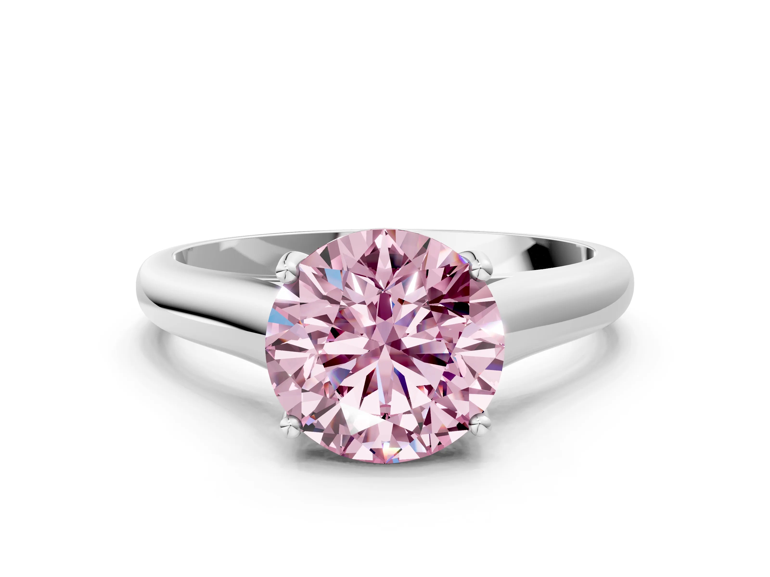White gold Fancy Pink Round Cut Solitaire Engagement Ring with Tapered Band and Four-Prong Setting_3