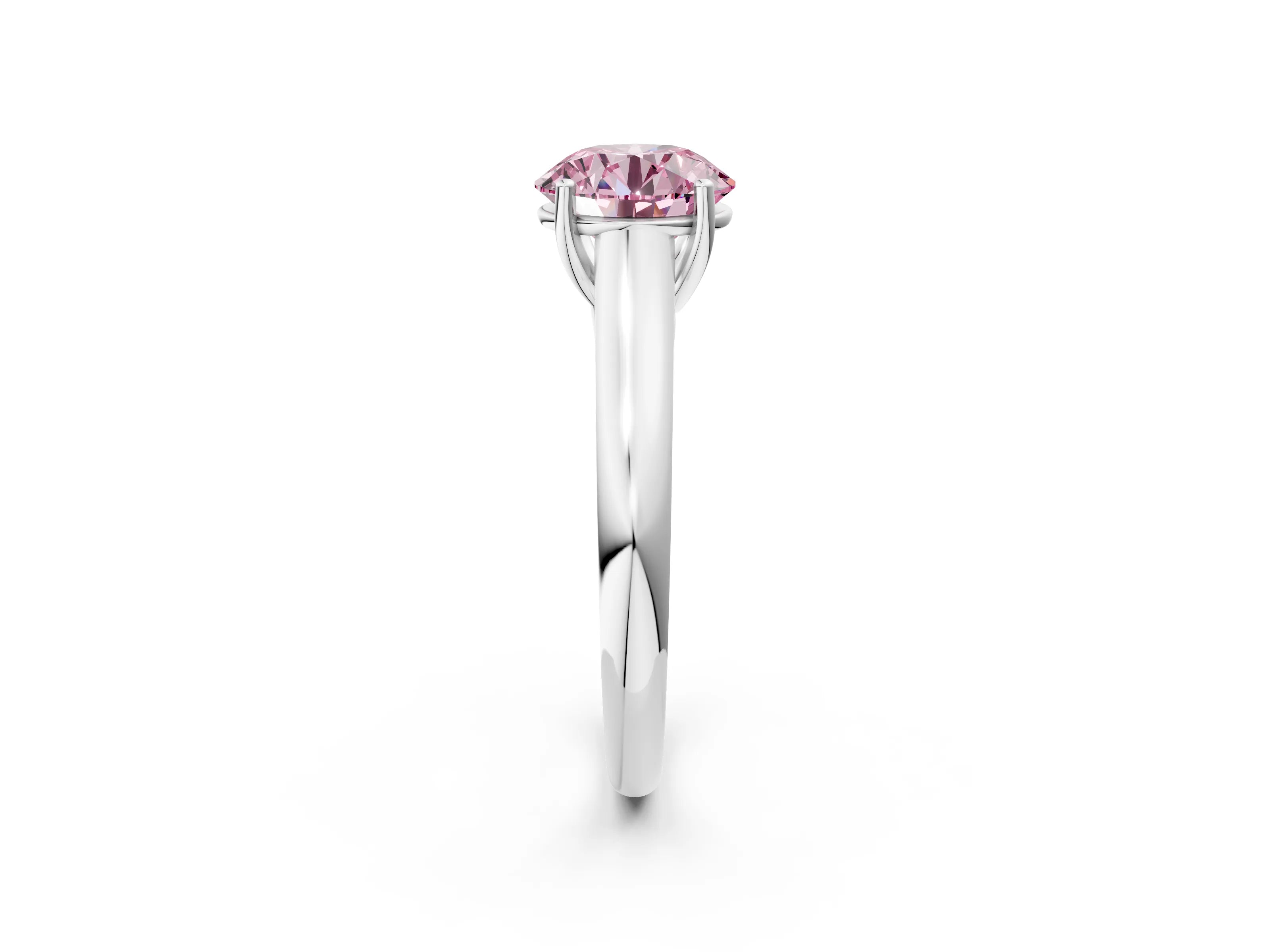 White gold Fancy Pink Round Cut Solitaire Engagement Ring with Tapered Band and Four-Prong Setting_5