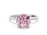 White gold Fancy Pink Round  Cut Solitaire Engagement Ring with Thin Band and Four-Prong Setting_3