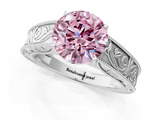 White gold Fancy Pink Round  Cut Solitaire Engraved Band with Four-Prong Setting_1
