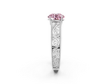White gold Fancy Pink Round  Cut Solitaire Engraved Band with Four-Prong Setting_2