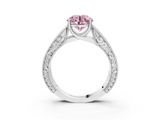 White gold Fancy Pink Round  Cut Solitaire Engraved Band with Four-Prong Setting_3