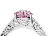 White gold Fancy Pink Round  Cut Solitaire Engraved Band with Four-Prong Setting_4