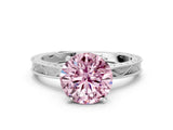 White gold Fancy Pink Round Cut Solitaire Milgrain Engraved Band with Four-Prong Setting_12