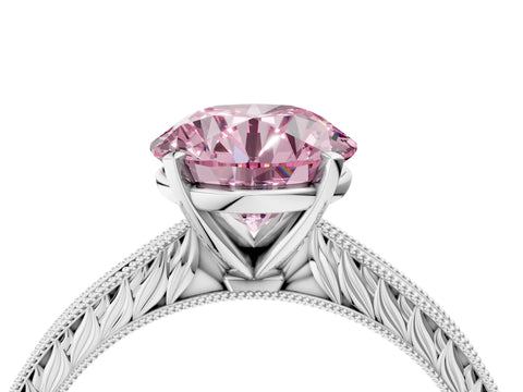 White gold Fancy Pink Round Cut Solitaire Milgrain Engraved Band with Four-Prong Setting_16