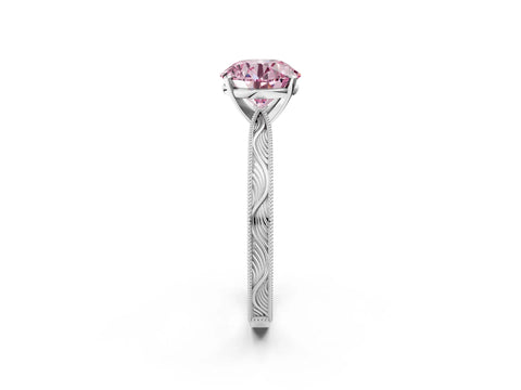 White gold Fancy Pink Round Cut Solitaire Milgrain Engraved Band with Four-Prong Setting_2