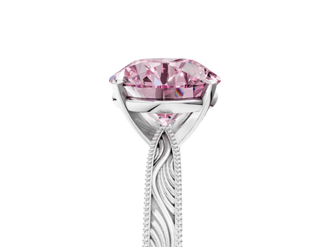 White gold Fancy Pink Round Cut Solitaire Milgrain Engraved Band with Four-Prong Setting_5