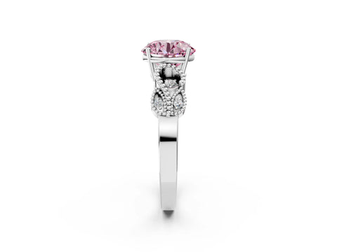 White gold Fancy Pink Round Cut Solitaire Milgrain Leaf Band with Prong Setting_14