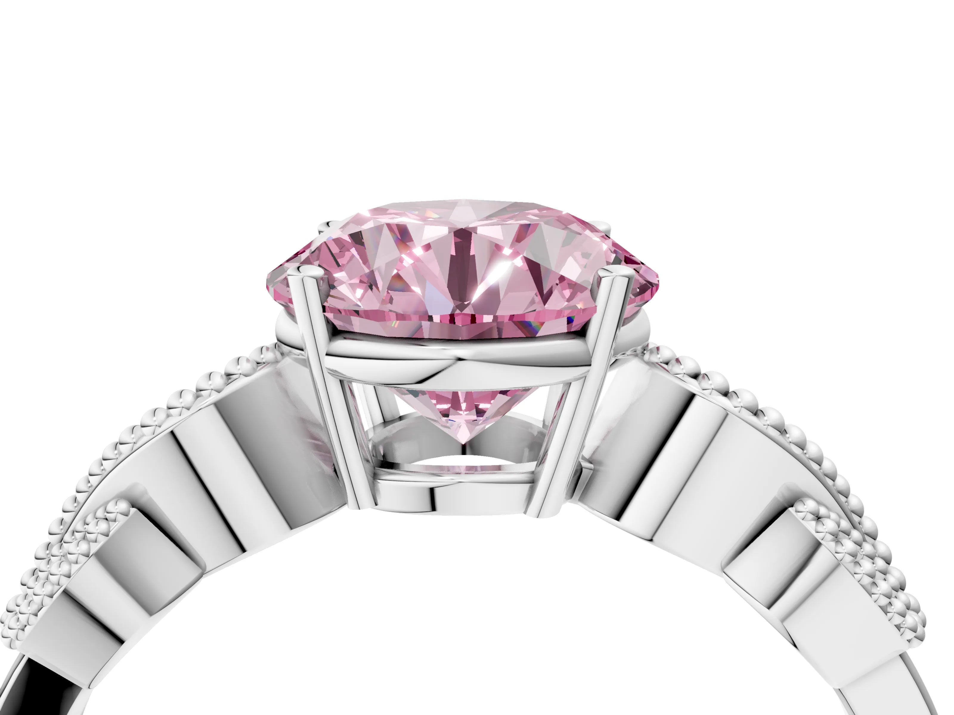 White gold Fancy Pink Round Cut Solitaire Milgrain Leaf Band with Prong Setting_16