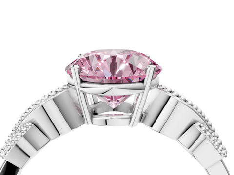 White gold Fancy Pink Round Cut Solitaire Milgrain Leaf Band with Prong Setting_16