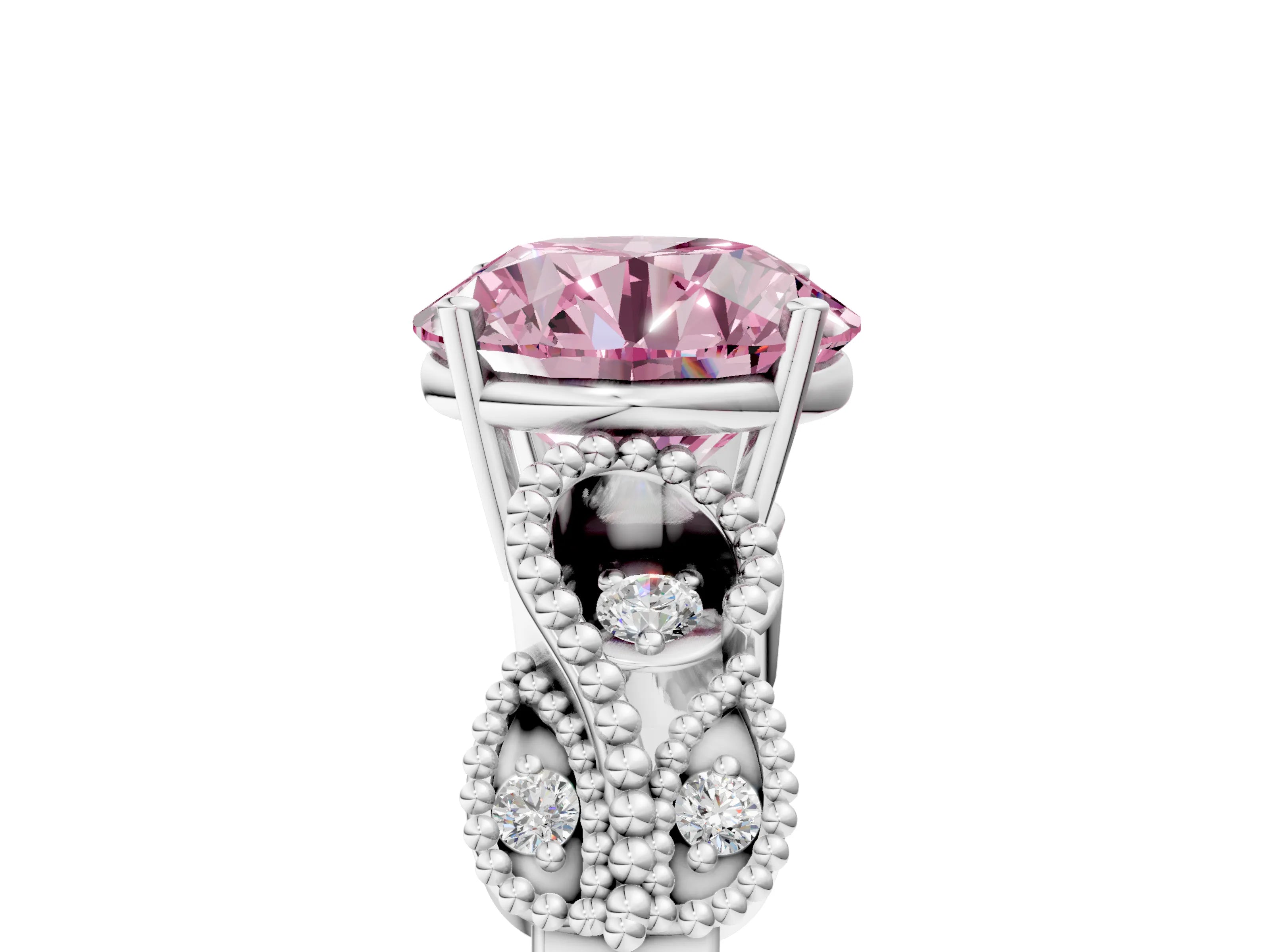 White gold Fancy Pink Round Cut Solitaire Milgrain Leaf Band with Prong Setting_17