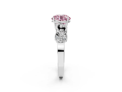 White gold Fancy Pink Round Cut Solitaire Milgrain Leaf Band with Prong Setting_2
