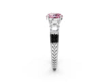 White gold Fancy Pink Round Cut Solitaire Princess Side Stone Engraved Band Prong Setting Ring_38