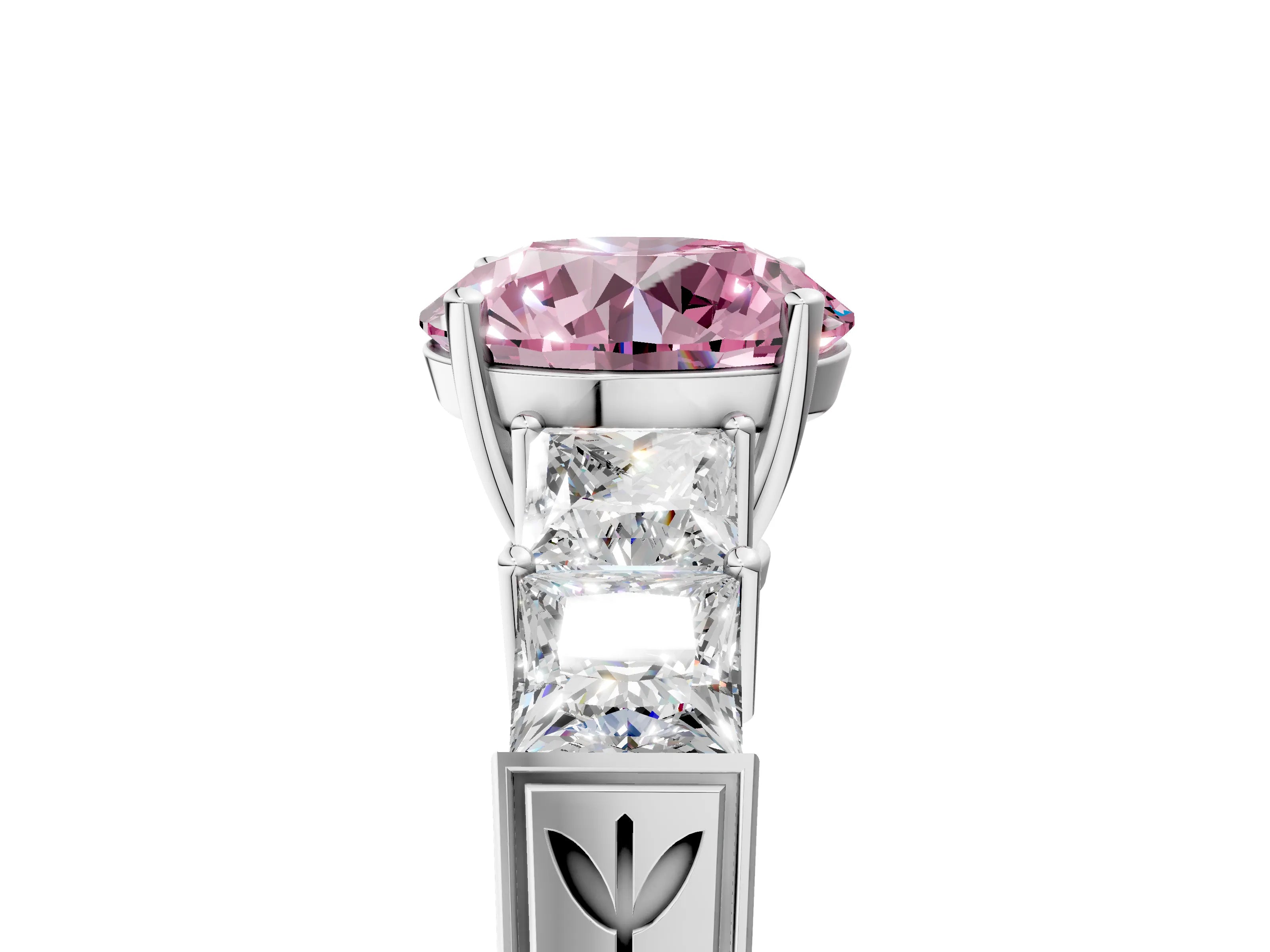 White gold Fancy Pink Round Cut Solitaire Princess Side Stone Engraved Band Prong Setting Ring_41