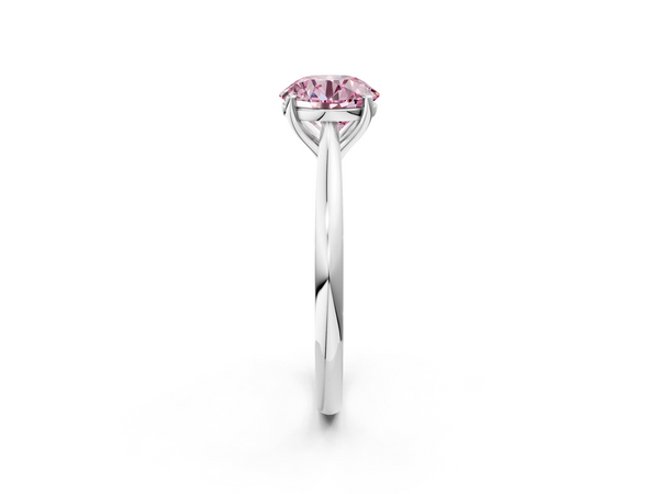 White gold Fancy Pink Round  Cut Solitaire Ring with Cathedral Band and Four-Prong Setting