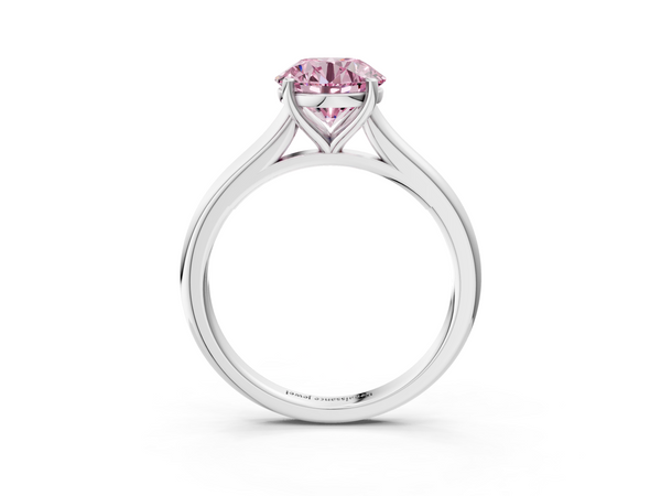 White gold Fancy Pink Round  Cut Solitaire Ring with Cathedral Band and Four-Prong Setting