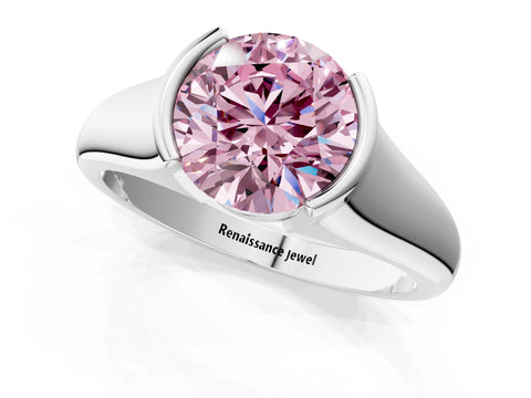 White gold Fancy Pink Round Cut Solitaire Tension Set Diamond Ring with Split Shank Band_1