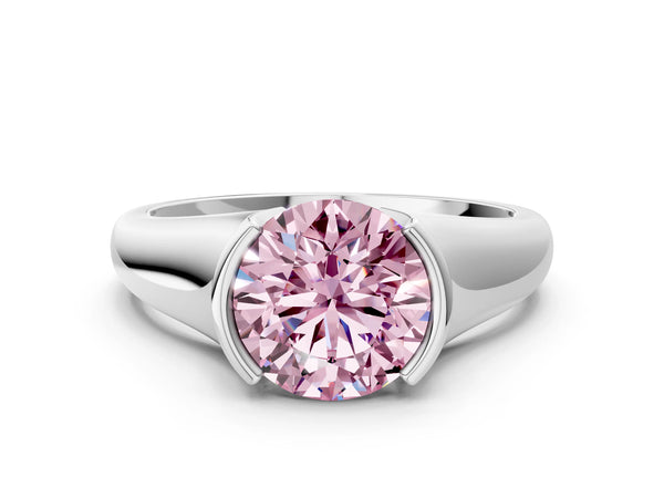 Platinum Fancy Pink Round Cut Solitaire Tension Set Diamond Ring with Split Shank Band