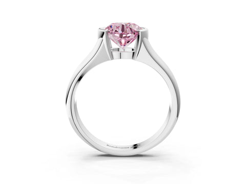 White gold Fancy Pink Round Cut Solitaire Tension Set Diamond Ring with Split Shank Band_3