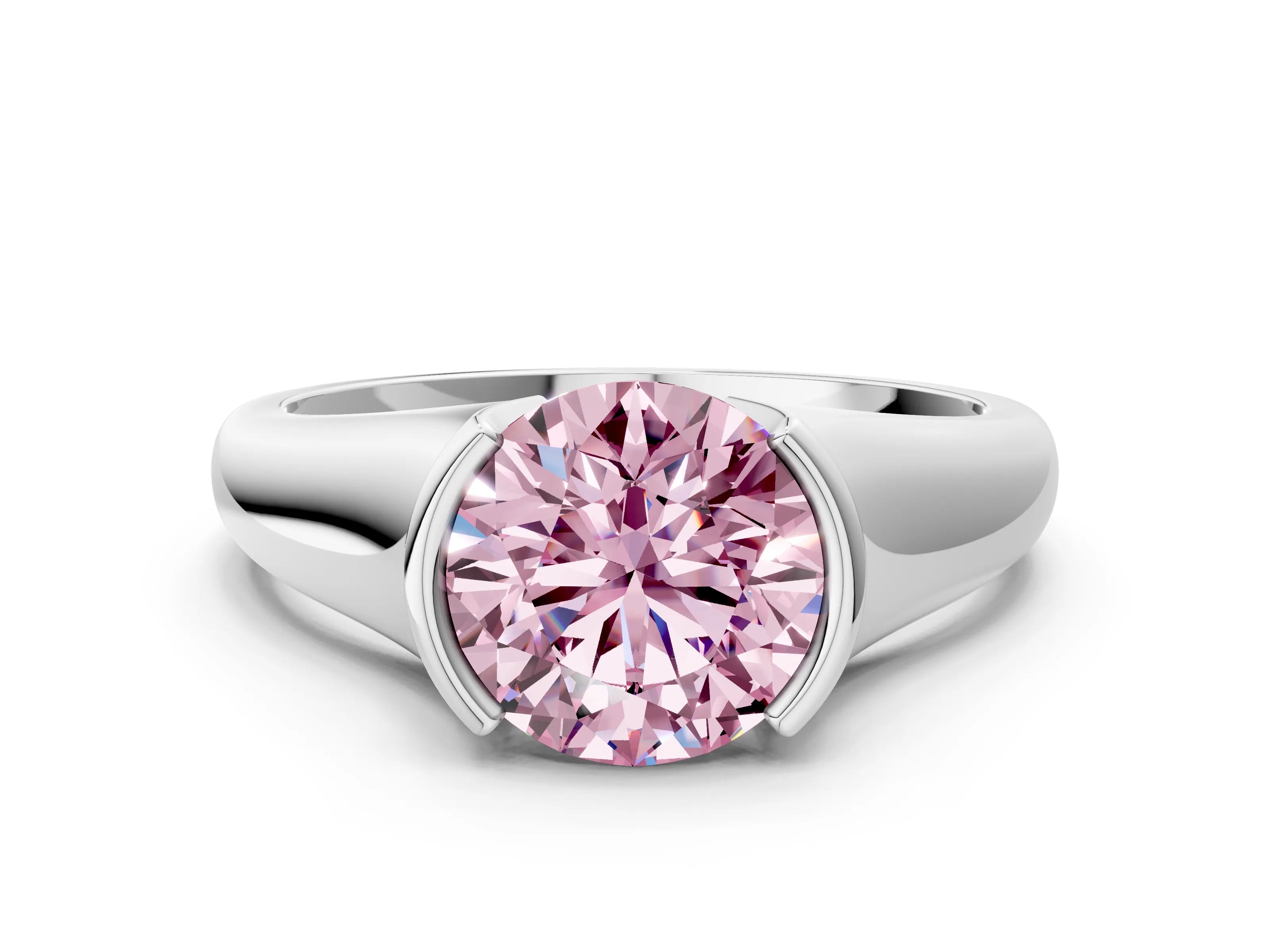 White gold Fancy Pink Round Cut Solitaire Tension Set Diamond Ring with Split Shank Band_48