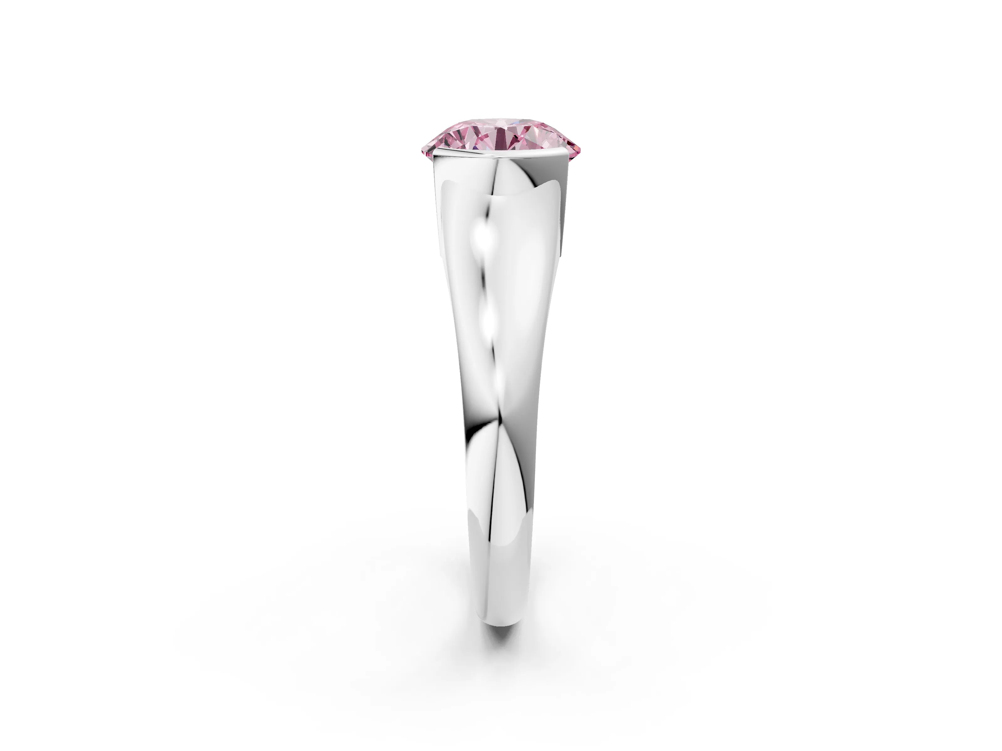 White gold Fancy Pink Round Cut Solitaire Tension Set Diamond Ring with Split Shank Band_50